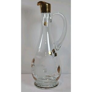 Vintage Hand‎ Made In Romania Marked Toscany Floral Etched Glass 13.5" Decanter